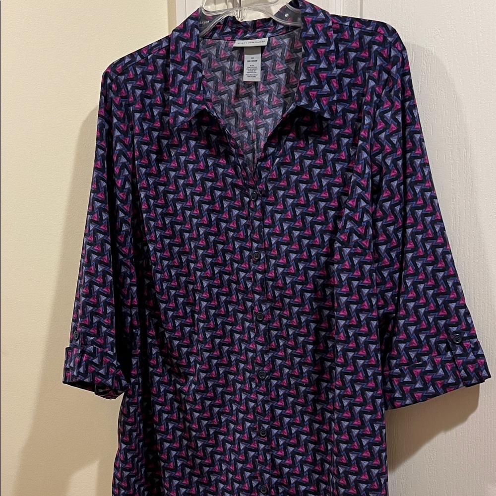 Catherines Pink and Blue Geometric Blouse
